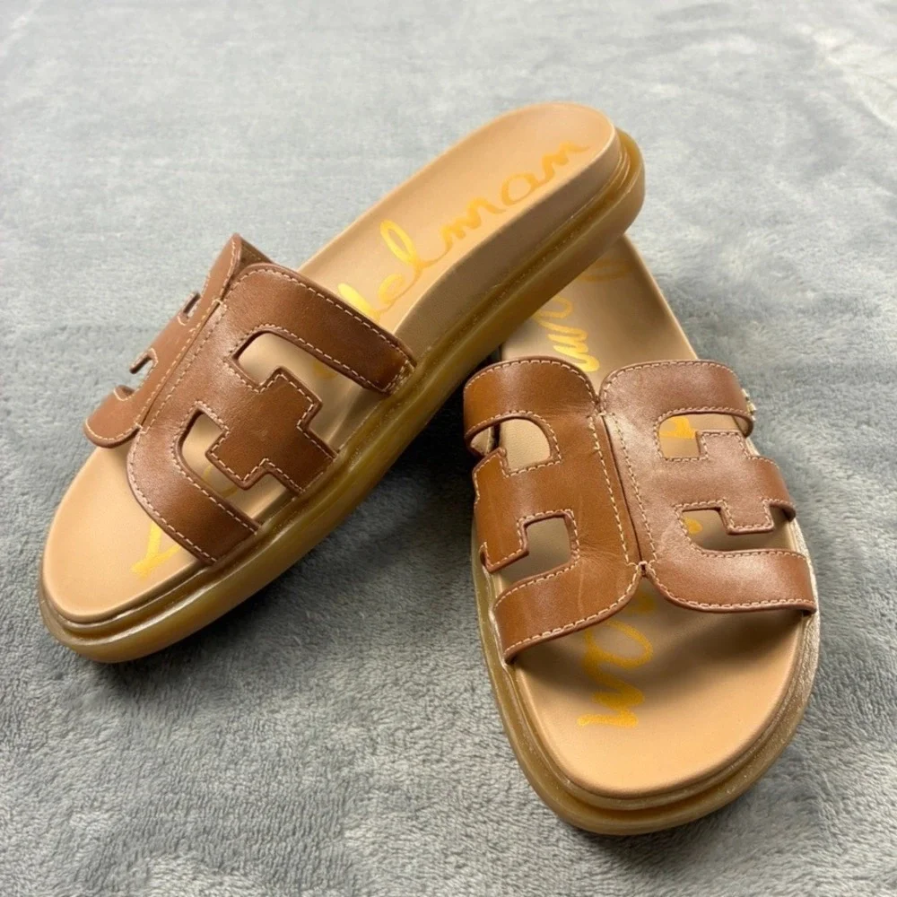 Sam Edelman Valeri Platform Slide Sandals Womens 6M Brown Leather Cutout Logo - Picture 11 of 15